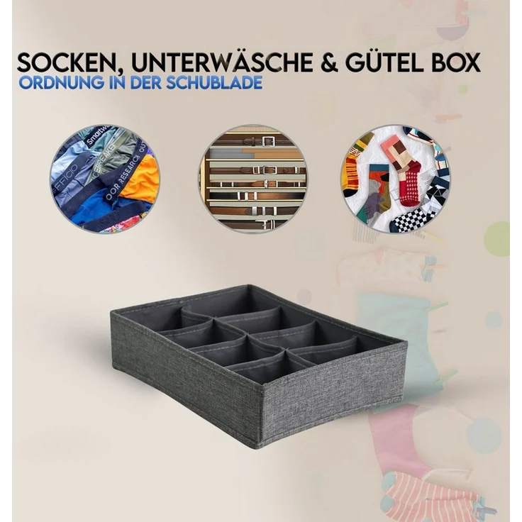 hausleben Organizer Schubladen Organizer Box, 33x24x8cm, 8 Fächer Grau, Faltbox (Set, 1 St, 1-teiliges Set, 1 Organizerbox mit 8 Fächern), Faltbares Ordnungssystem, Platzsparend, Vielseitig verwendbar – Bild 2