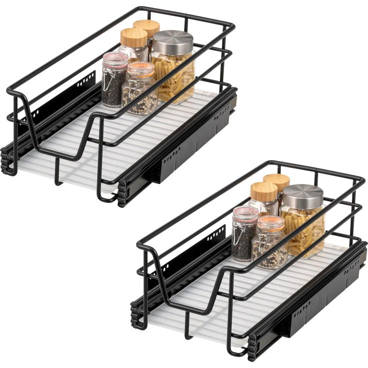 Teleskopschubladen 2er Set - für 30 cm Schrank mit Einlegeboden, aus Metall, (Schwarz) – Bild 1