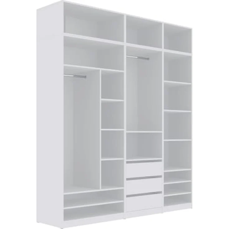 Marmex Möbel Tres Set-W/N (B) Garderobenschrank-Set für Kleidung, Schuhe, offener Kleiderschrank mit Aufsatz, Schlafzimmerschrank, laminierte Spanplatte, weiß 180x246x51 cm – Bild 1