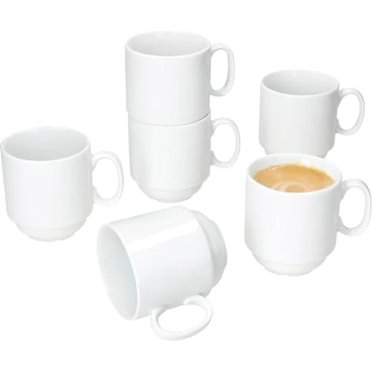 MamboCat Becher 6er Set Tommy Kaffeebecher 220ml weiß Porzellan 6 Personen stapelbar, Porzellan – Bild 1