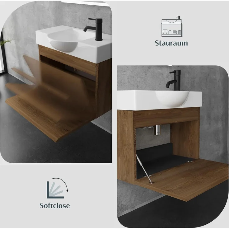 Alpenberger Badmöbel-Set Waschbecken mit Unterschrank 55 cm Breit, (Waschtischunterschrank, Badezimmerschrank Klein), Badschrank Hängend mit Badspiegel – Bild 4