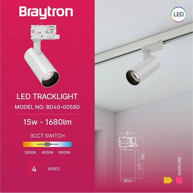 Braytron Schienensystem-Leuchten 3-Phasen LED-Schienenstrahler 15W mit 3-CCT Farbtemperatur, LED fest integriert, Neutralweiß, Kaltweiß, Warmweiß, Schwenkbar, Drehbar, 3CCT – Bild 3