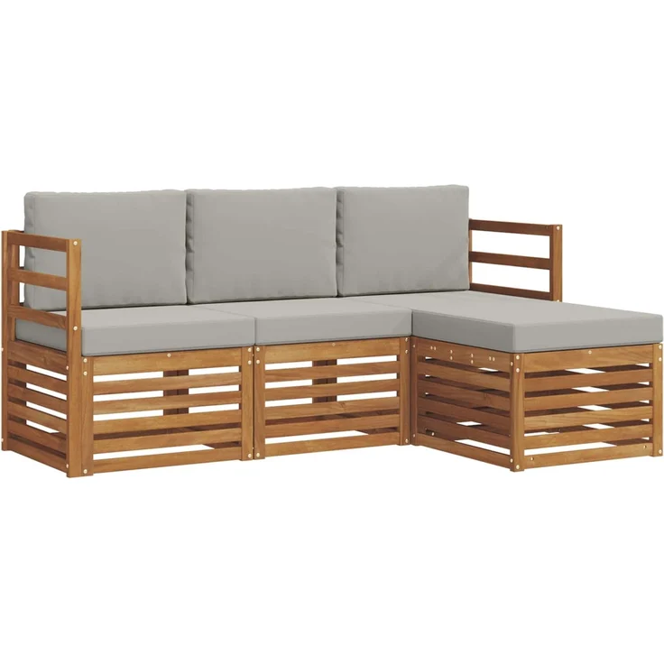 vidaXL Outdoor-Sofagarnitur 4 stk. 4-Sitzer Natur und Hellgrau 3374591 – Bild 2