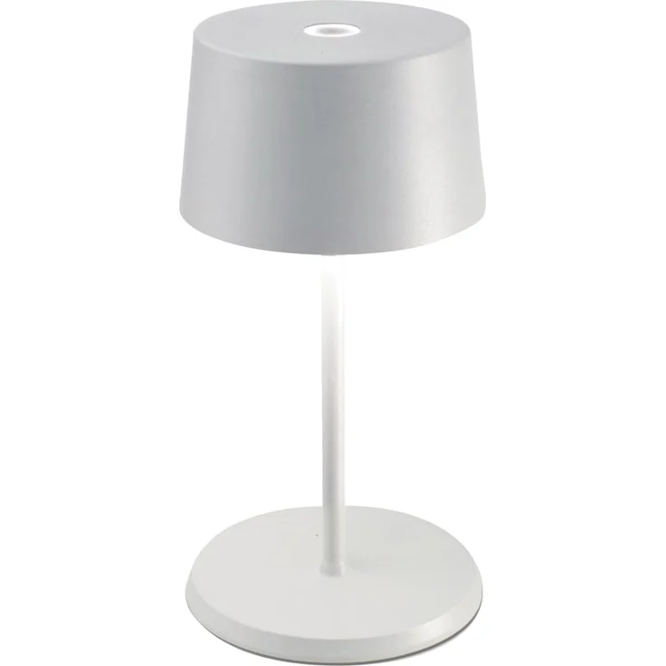 Zafferano, Olivia Mini Lampe, Tragbare und Wiederaufladbare Tischlampe mit Touch Control, Geeignet für Wohnzimmer und Außenbereich, Dimmer, 2200-3000 K, Höhe 22 cm, Farbe Weiß