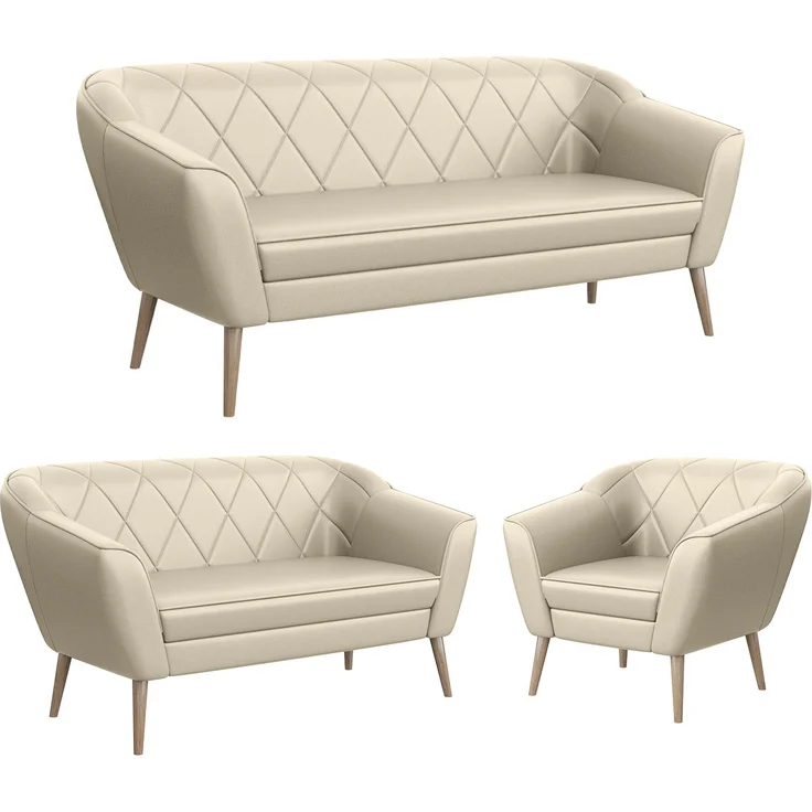 MEBLINI Sofa-Set GISELA 3+2+1 - Creme Kunstleder - für Wohnzimmer - Mini Lounge für sechs Personen - Küchensofa - Sofa Klein - Sitzgarnitur - Polstergarnitur - Sofagarnituren – Bild 1