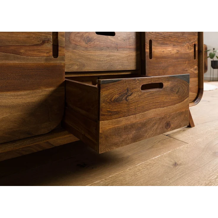 Sideboard Sheesham 134 x 40 x 75 dunkelbraun lackiert MAILAND #201 – Bild 5