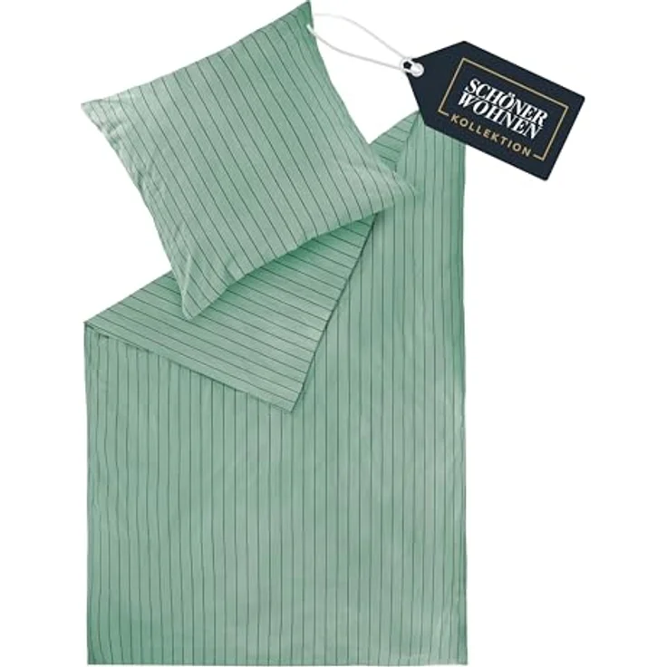 SCHÖNER WOHNEN-Kollektion Bettwäsche SOFT STRIPE Winter Bettwäsche, Baumwolle, 1 teilig, 135 x 200 cm in Salbei – Bild 2