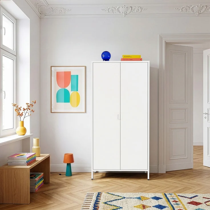 Kleiderschrank Esteli 170x80x45 cm Stahl Weiß [en. casa] – Bild 3