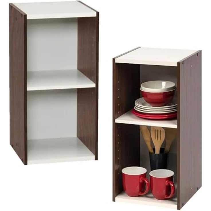 Iris Ohyama, Bücherregal mit 2 Ablagen, Set mit 2 Beistellmöbeln, Design, Modular, Büro, Schlafzimmer, Wohnzimmer - UB-6030 - Braun – Bild 1