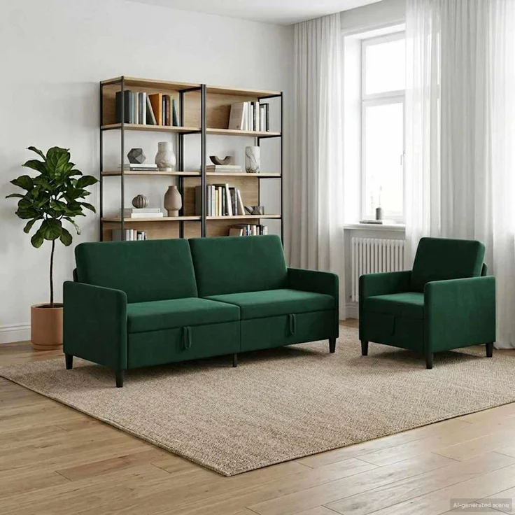 vidaXL Sofa Set mit Stauraum 2 stk. Dunkelgrün Polyester 3429248 – Bild 3