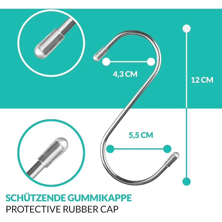 Praknu S-Haken 16 S-Haken Rund 12cm, Küche, Badezimmer, Terrasse, Balkon, Keller, Werkstatt, Garage, (Set, 16-St), Belastbar bis 25kg - 12cm Groß - Rostfreie S-Haken zum Aufhängen – Bild 5