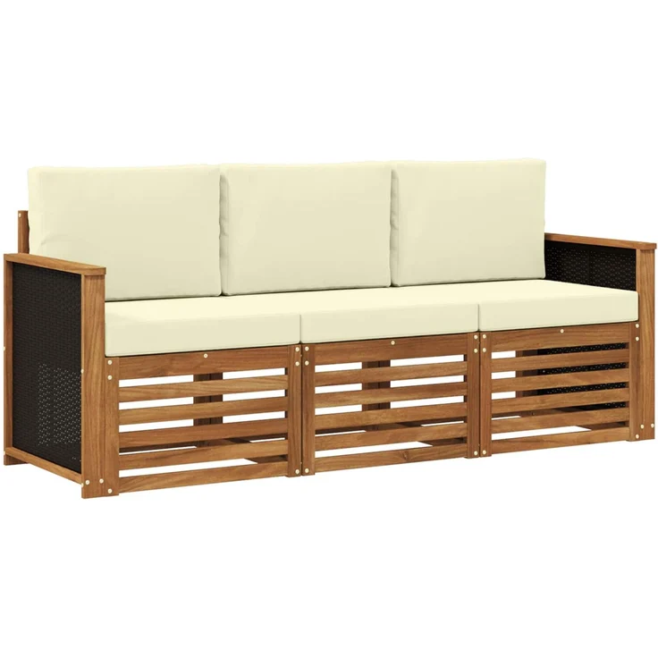 vidaXL Outdoor-Sofagarnitur 3 stk. 3-Sitzer Natur und Creme 3383951 – Bild 2