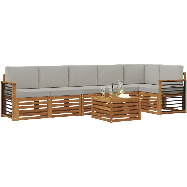 vidaXL Outdoor-Sofagarnitur 7 stk. 6-Sitzer Natur und Hellgrau 3374941 – Bild 3