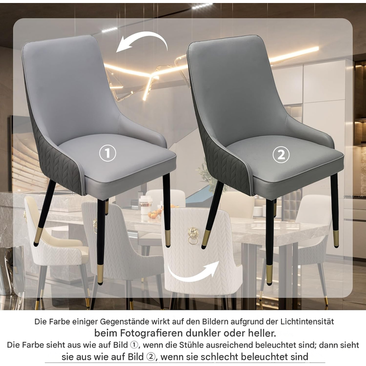 FATIVO Esszimmersthle 2er Set Polstersthle bis 150 kg belastbar Grau Kunstleder Bequeme H?he mit hoher Rckenlehne Esszimmer Sthle Esszimmer Wohnzimmer 90x44x44 cm – Bild 6