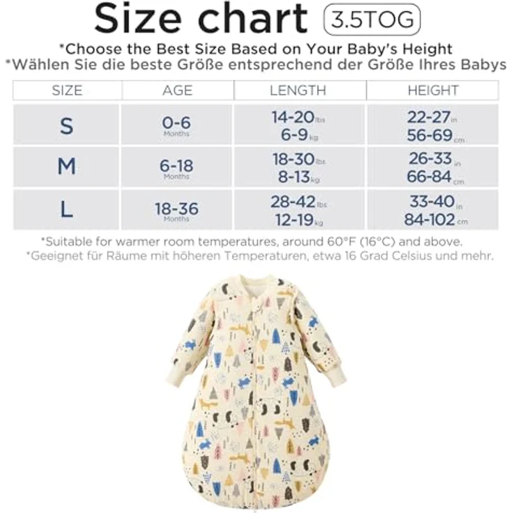 Duomiaomiao 3.5Tog Schlafsack Baby, 100% Baumwolle Baby Schlafsack Winter, Mädchen Neugeboren, Jungen Schlafsack, Warmer Neugeborene Kinder(85) – Bild 6