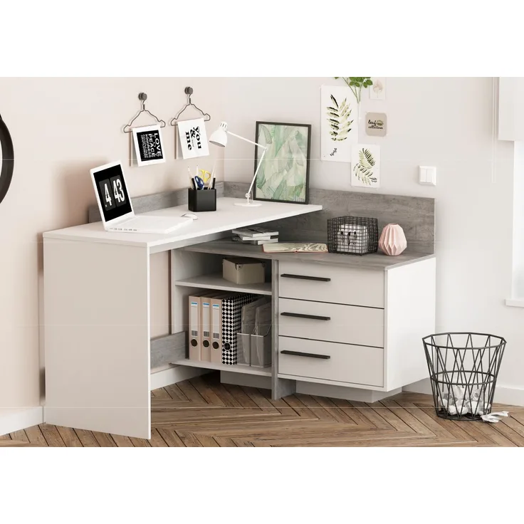 Eckschreibtisch >Thales< in Weiß - 128,8x83,2x105,7cm (BxHxT)