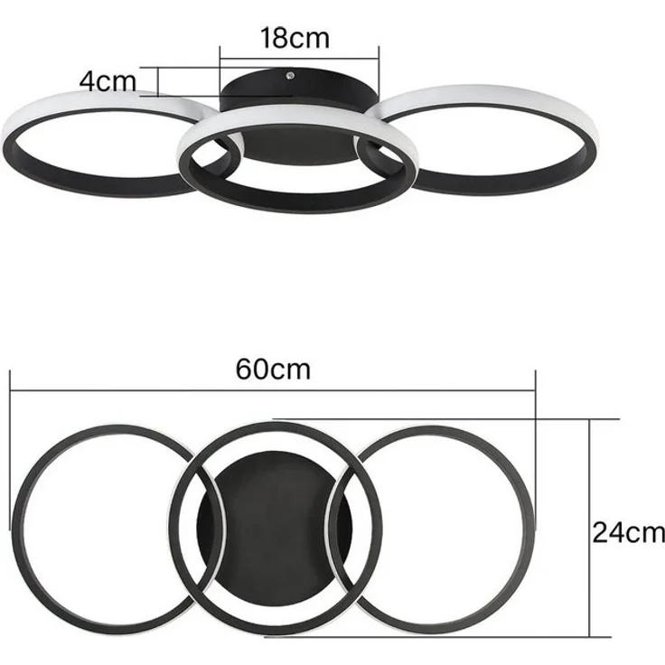 Nettlife LED Deckenleuchte LED-Deckenleuchte mit drei Ringen aus Aluminium, LED fest integriert, warmweiß, Schlafzimmer Küche Flur – Bild 4