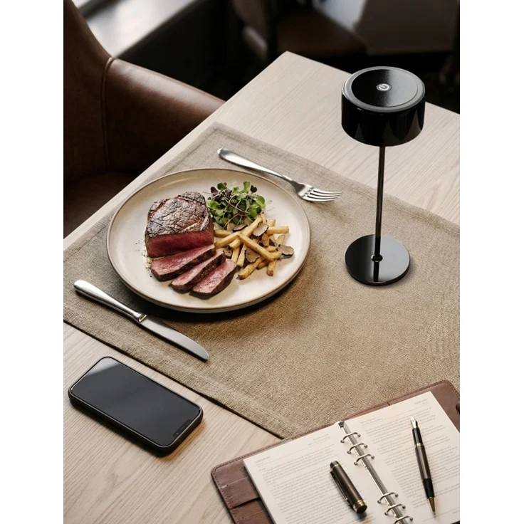 Securit® SIGNATURE LED-bordlampe ledningsfri dæmpbar metallisk sort