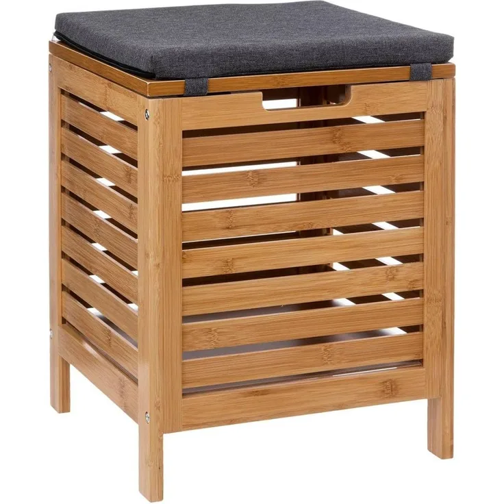 Badhocker BAMBOO mit Wäschekorb, 2in1