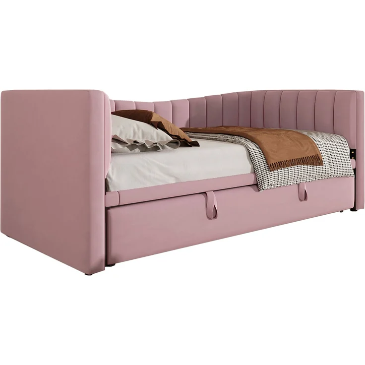 ZUBALIYA Tagesbett 90x200 / 180x200 cm, Bezug aus Samt, Außenmaße 215 x 196,5 x 75 cm, als Schlafplatz für Schlafzimmer und Gästezimmer, Rosa – Bild 8