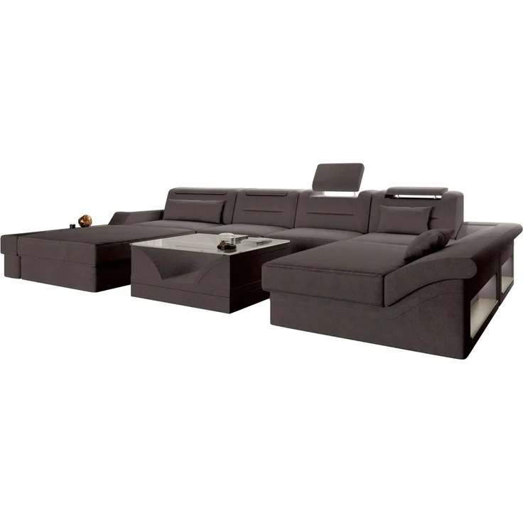 Sofa Dreams - Wohnlandschaft Monza U Form Stoffsofa - Samtstoff - Graphite - Links – Bild 1