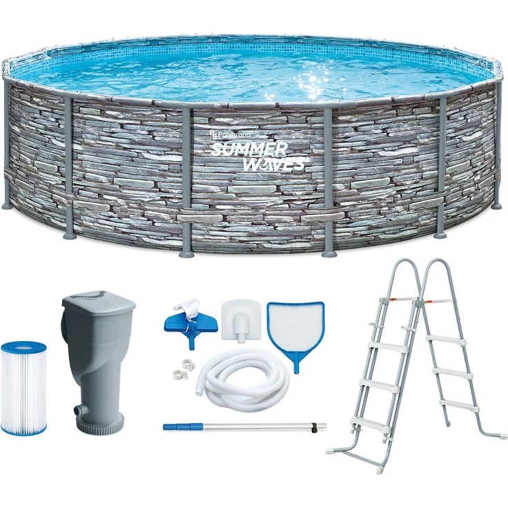 Summer Waves 'Elite' Frame Pool, Komplettset mit exklusivem Zubehör, Steinoptik mit Mosaikmuster, Ø 427x107 cm – Bild 15