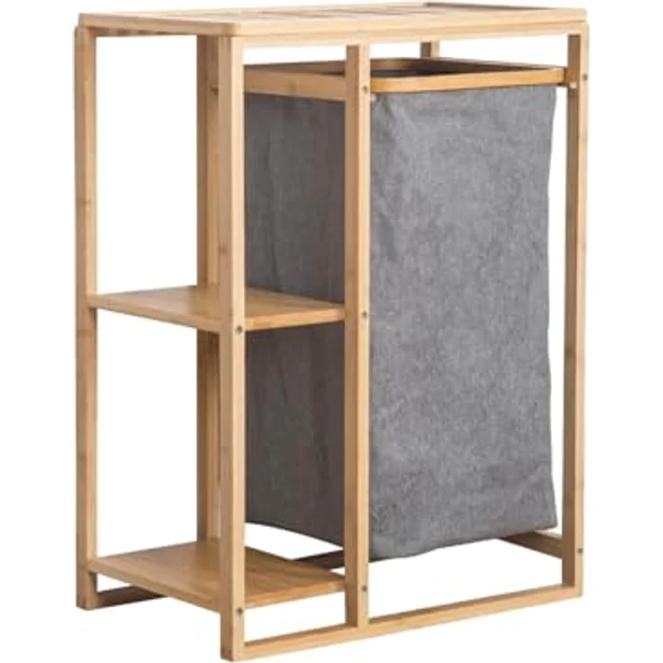 Avilia Badezimmerschrank aus Bambus mit Wäschekorb aus Stoff und 2 Einlegeböden – 50 x 30 x 70 cm – Fassungsvermögen des Korbs 15 kg, Ablagen 6 kg – Korb für schmutzige Tücher, geeignet für Bad und – Bild 10