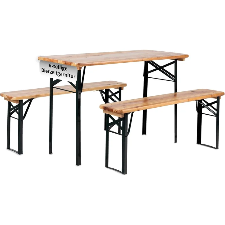 Stagecaptain Bierzeltgarnitur Hirschgarten BB-117 Sitzgarnitur 117 cm Länge, (Stehtisch Holz, 6-tlg, 4 x Bank, 2 x Tisch), Sitzmöbelset für Balkon Outdoor & Indoor, klappbar – Bild 1