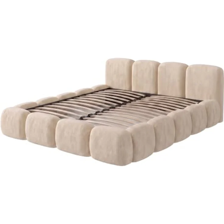 Muffo Polsterbett SUENO, Doppelbett mit Metalllattenrost und Bettkasten, Chenille-Stoff in Creme, 140x200 / 160x200 / 180x200 / 200x200 cm – Bild 6