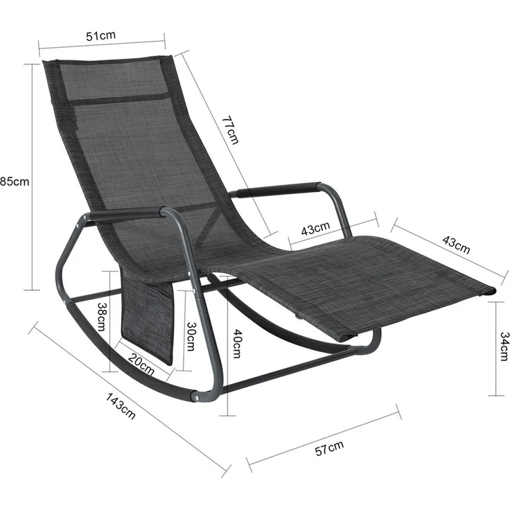 SoBuy OGS47-MS Schaukelstuhl Garten, Textilgewebe, Lackiert, Schwarz, 143 x 85 x 57 cm – Bild 3