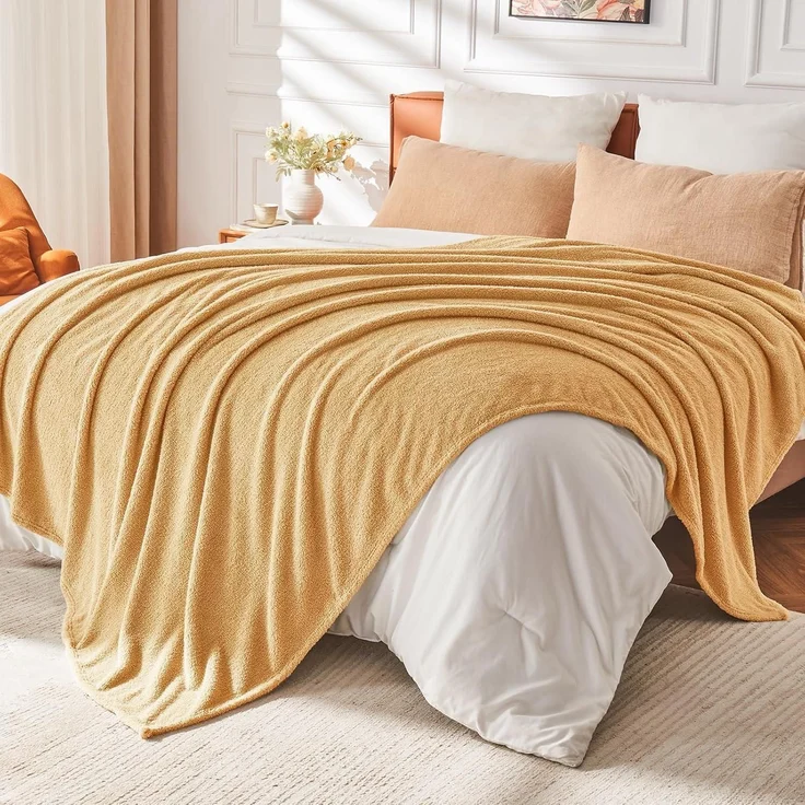 Kuscheldecke Sherpa Fleecedecke Wolldecke Sofa 18-beige 200 x 230cm – Bild 5