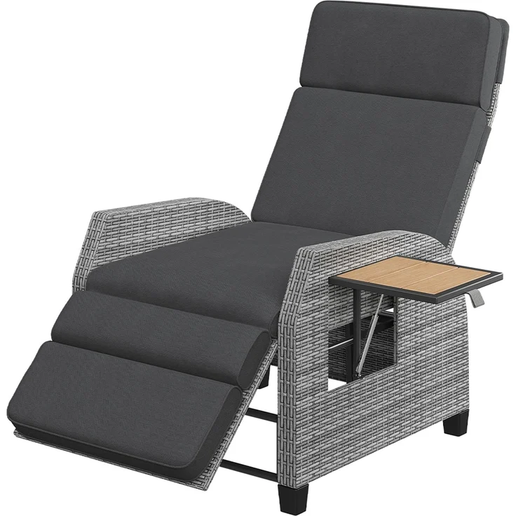 STEELSØN 'Caelum' Polyrattan Sessel mit Liegefunktion, grau-meliert/Akazie, verstellbare Rückenlehne, inkl. Polster, Ausklapptisch, wetterfest – Bild 11