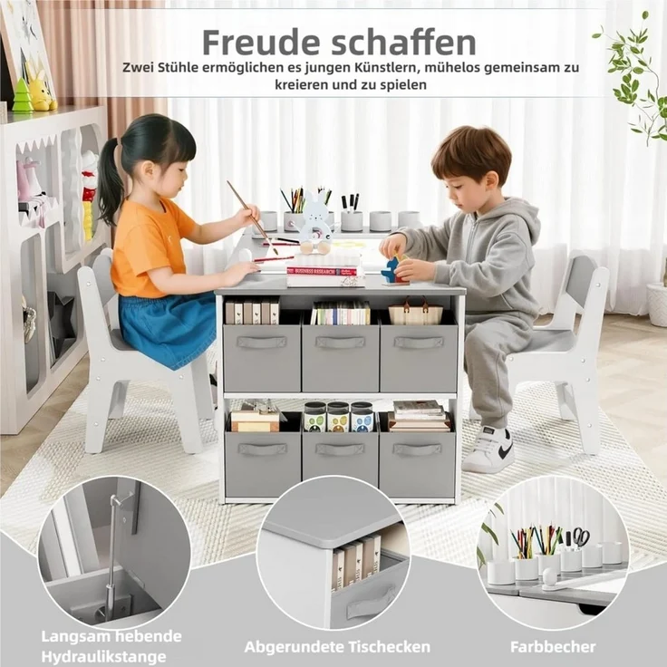TLGREEN Kindertisch Höhenverstellbarer Kindertisch Set mit 2 Stühlen (Kindermaltisch mit Papierrolle und Stauraum), Wasserdichtes Kindertisch für Malen/Lernen/Essen(ab 3 Jahre) – Bild 3