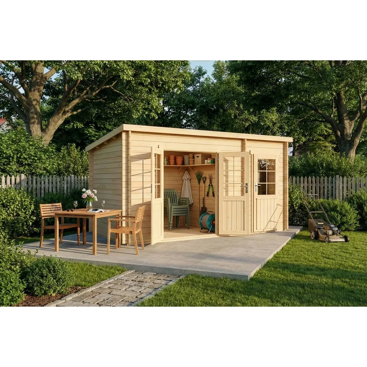 Alpholz Holz Gartenhaus Maria mit Anbau | Natur | 450x279x229 cm – Bild 2