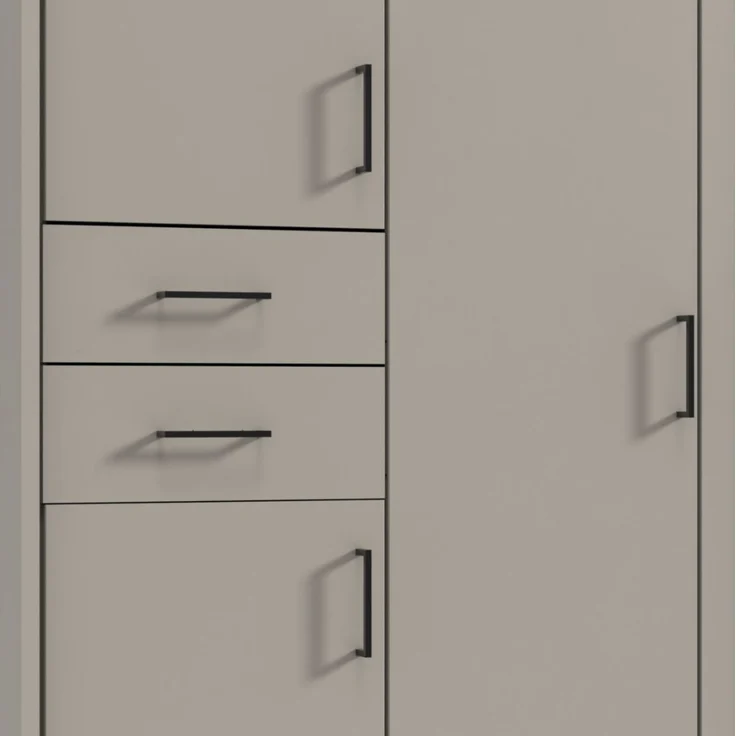 Drehtürenschrank Kleiderschrank 228cm Passep. Spiegel Beige Grau Griffe schwarz – Bild 4