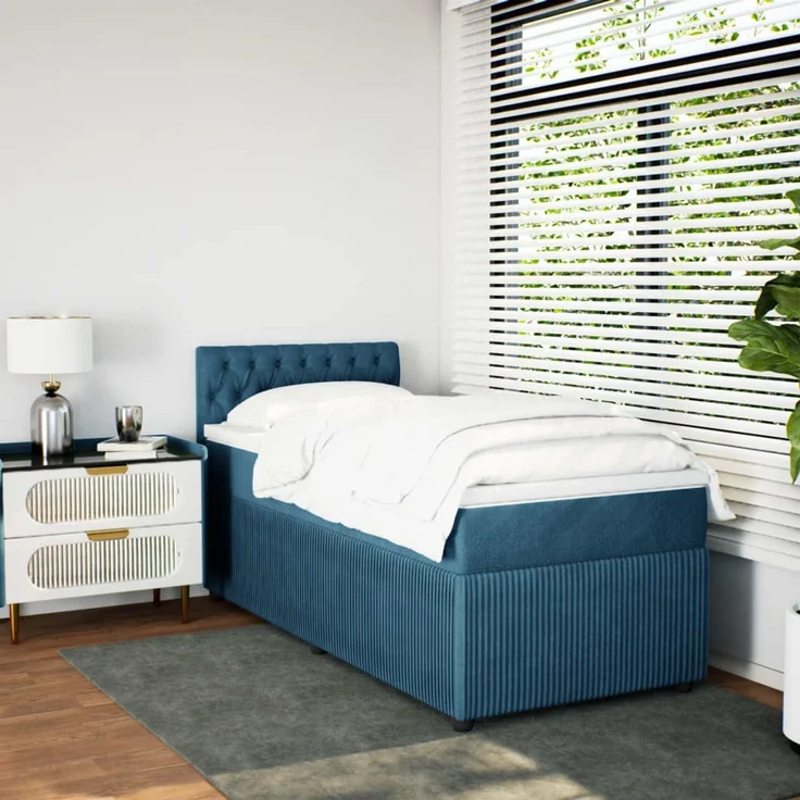 vidaXL Boxspringbett mit Matratze Blau 100x200 cm Samt 3287672 – Bild 11