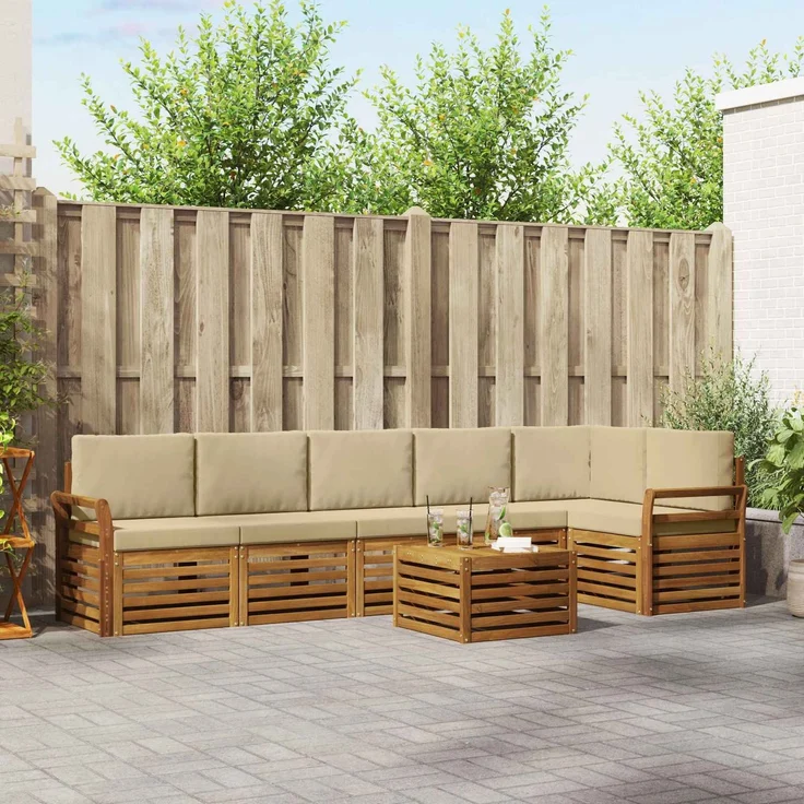vidaXL Outdoor-Sofagarnitur 7 stk. 6-Sitzer Natur und Beige 3374933 – Bild 1