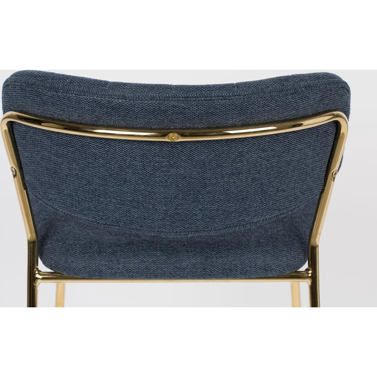 Barhocker Jolien im 2er-Set, blauer Stoffbezug mit goldenem Metallgestell, Rückenlehne und Fußstütze, Sitzhöhe 65 cm, belastbar bis 150 kg – Bild 8