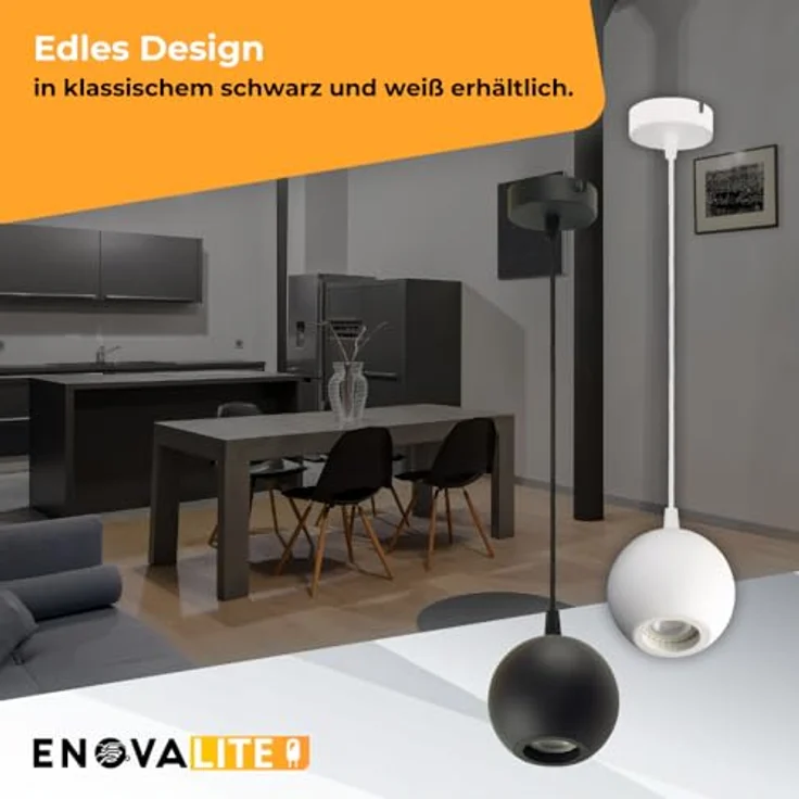 ENOVALITE Pendelleuchte GLOBE, 1-flammige Deckenleuchte in Weiß mit GU10 Fassung, Ø100 mm, Pendellänge 100 cm – Bild 4