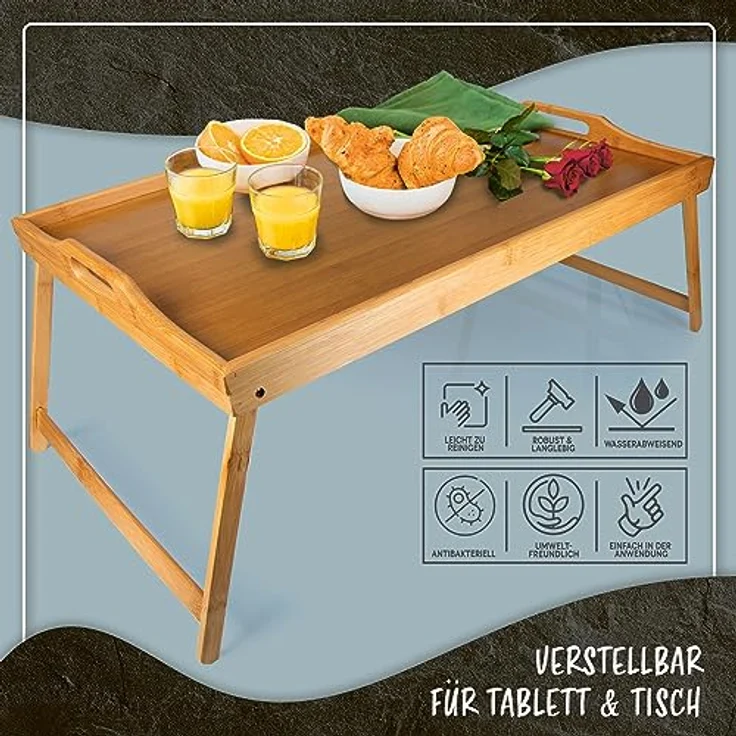 Dimono Tabletttisch DIMONO Bambus Bett Tablett – Klappbares Frühstücks- & Serviertablett, Serviertablett Betttisch – Bild 4