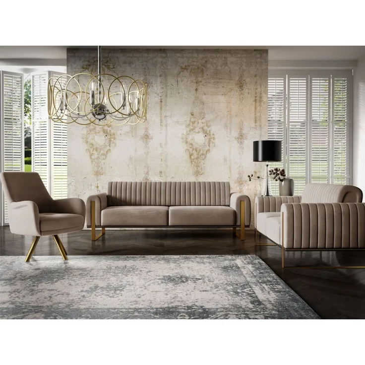 Sofaset Designersofas VALERIE 3-2-1 in Stoff Stoff Elisa Velvet Cappuccino