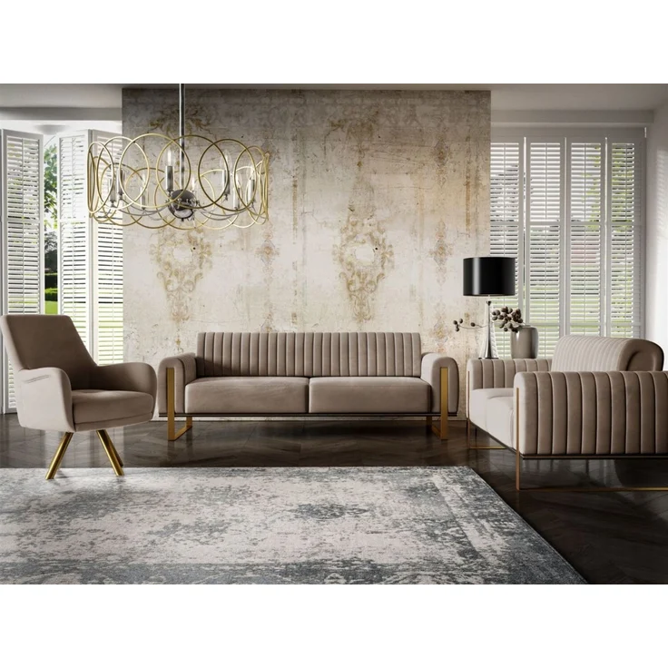 Sofaset Designersofas VALERIE 3-2-1 in Stoff Stoff Elisa Velvet Cappuccino – Bild 1