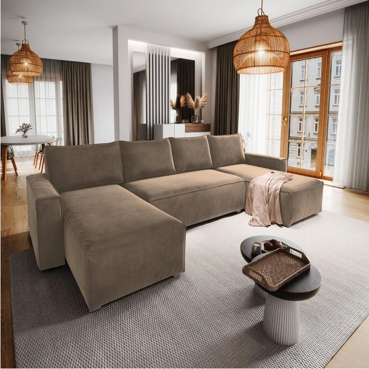 Masseno Ecksofa DENI mit Schlaffunktion U-Form, Sofa mit Bettkasten – Bild 5