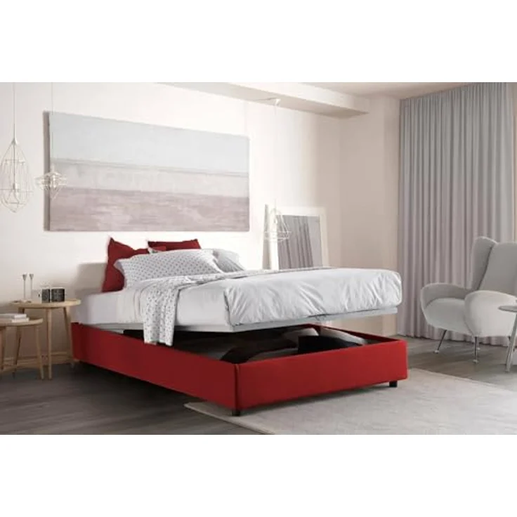 Talamo Italia - Maria Doppelbett, Bettkasten mit Stoffbezug, 100 % Made in Italy, Öffnung vorne, geeignet für 160 x 200 cm Matratze, Rot – Bild 4