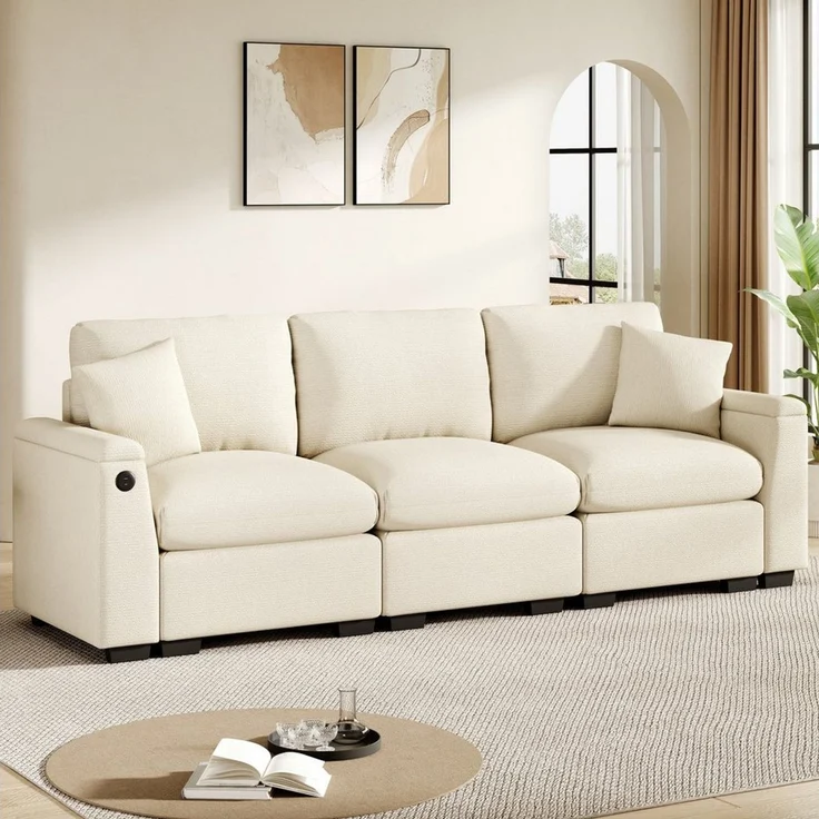 Merax 3-Sitzer Sofa aus weichem Chenille, Multifunktionssofa mit USB-Anschluss, für Wohnzimmer, Büro und Heimkino 1 Teile, XXL Sofa mit klappbarer Rückenlehne, Getränkehalter & Stauraum – Bild 2
