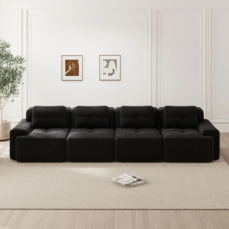 Modulares Sofa aus Cord mit boneless Design, schwarz – Bild 2