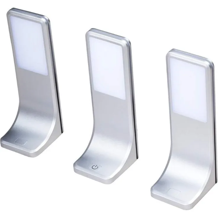 kalb LED Unterbauleuchte LED Unterbauleuchte, flach dimmbar mit Touch-Schalter, silbergrau, 3er Set, warmweiß