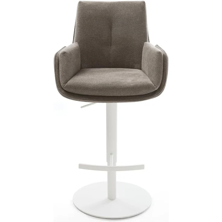 Barstuhl Clea-Flex Strukturstoff Soft Taupe Drehfuß höhenverstellbar Metall Weiß – Bild 3