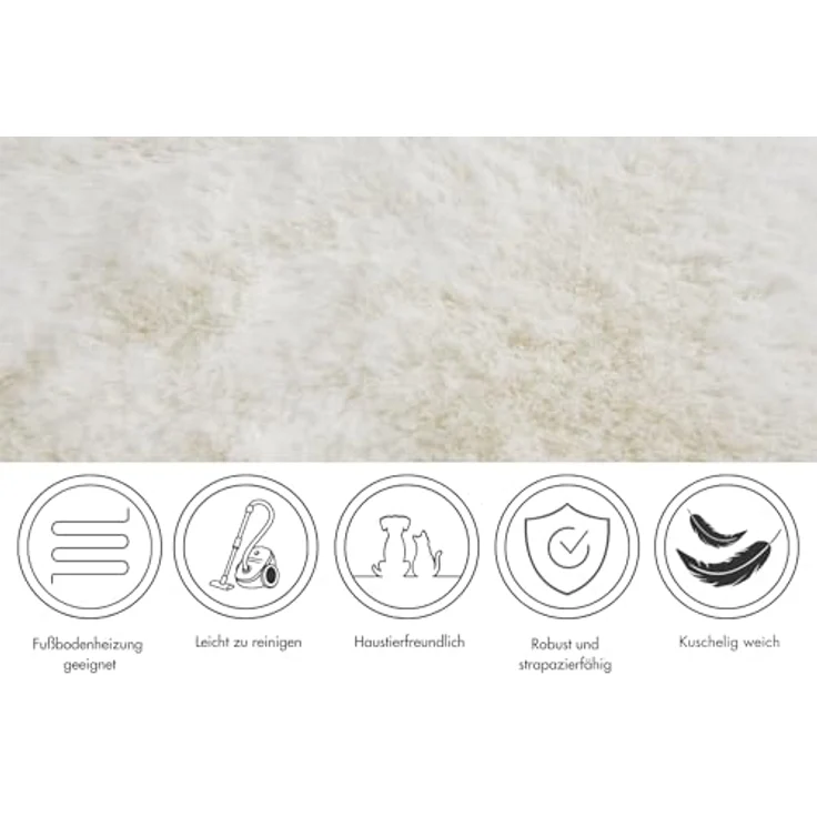 -LUXOR- living Teppich Coste gemütlicher Hochflor Kunstfell Teppich Fellimitat in Schaffelloptik 120 cm rund weiß – Bild 6
