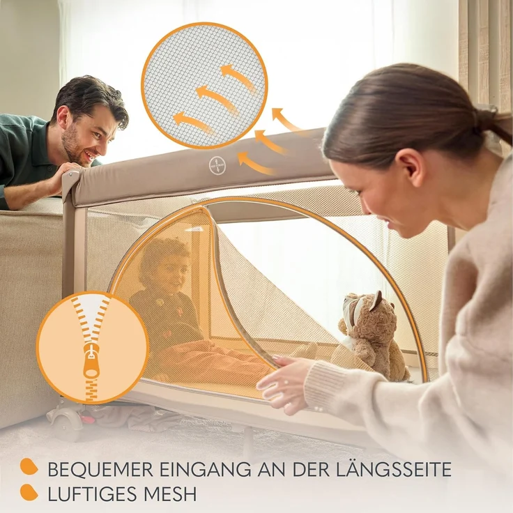 Lionelo Laura 2-in-1 Reisebett bis zu 15 kg Laufgitter von 0 bis 36 Monate Seitlicher Einstieg T25 Schaumstoffmatratze, 2 Höhenstufen, Reisetasche, Räder mit Bremse – Bild 5